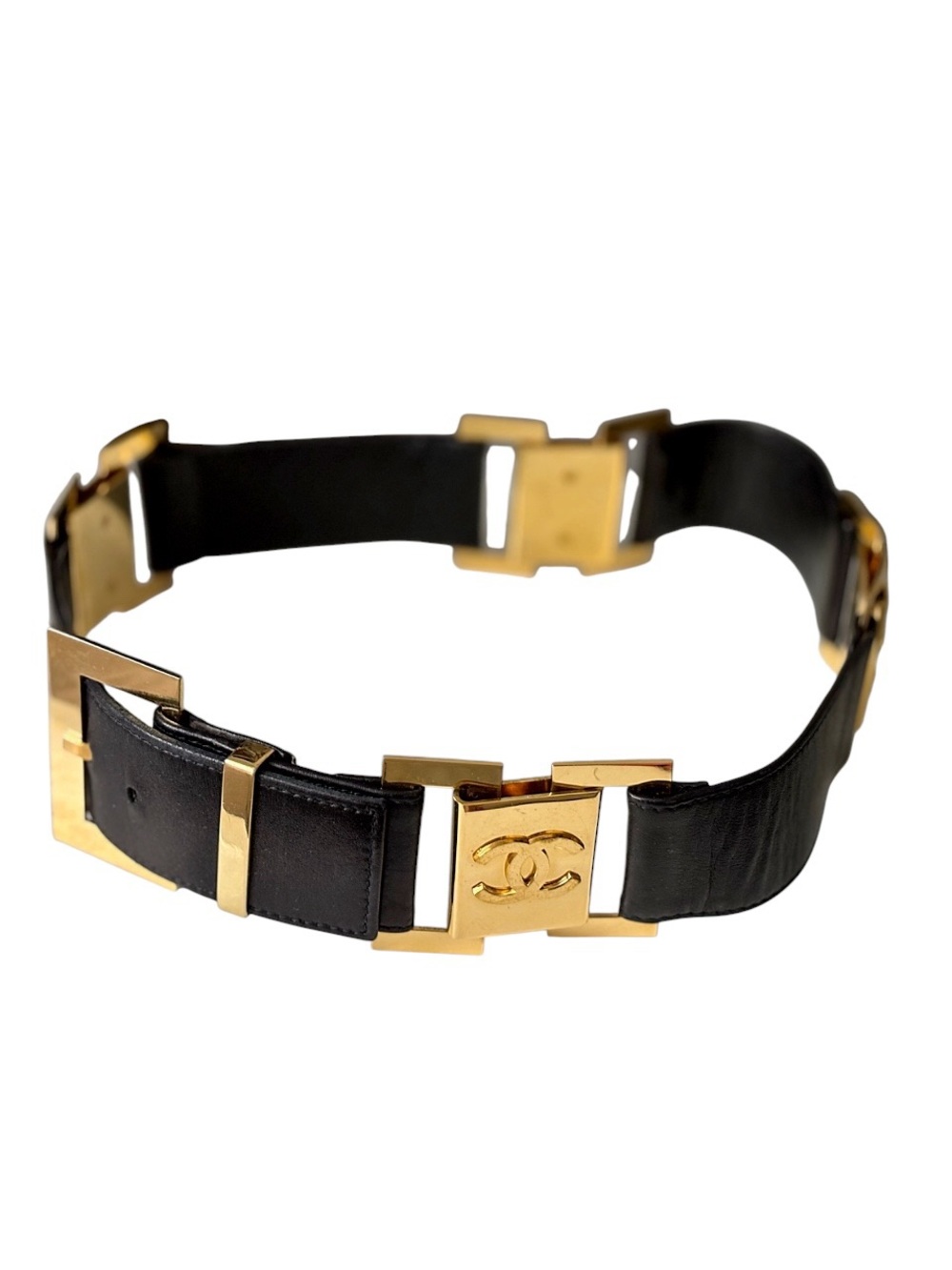 CHANEL CC Logo Vintage 90s Super RARE Gold Black BELT 75/30 With COA - Picture 2 of 8